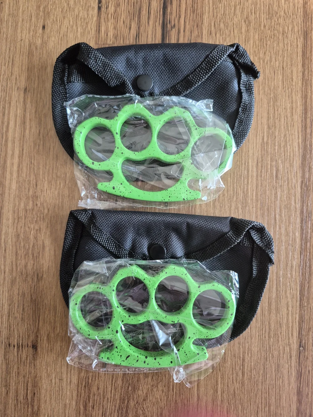 Sleek Green With Splashes Of Black Self-Defense Knuckle Set with Pouches
